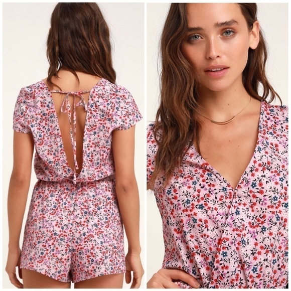 LULU’S Hottie Dotty Mauve Pink Floral Print Romper - Picture 2 of 12